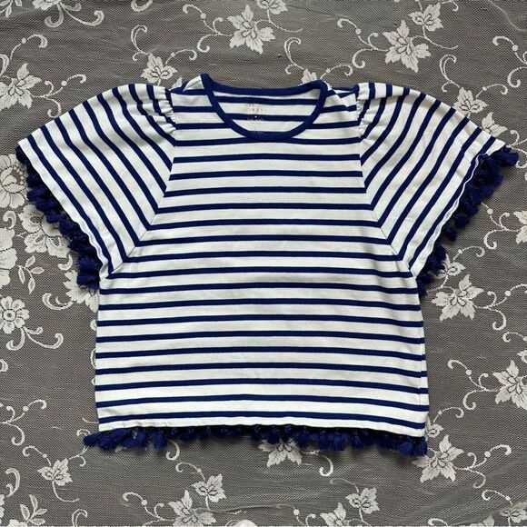 Kate Spade Broome Street Striped Puff  Sleeve Tassel Hem Top Sz Small - Picture 5 of 14